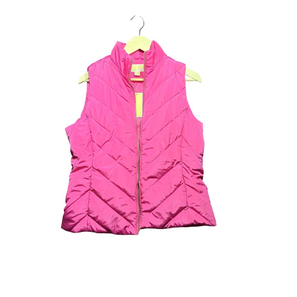 NWT Michael kors hot pink puffer vest medium zip front 2025 layering transition